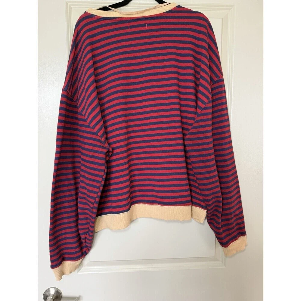 We The Free Classic Striped Oversized Crewneck Red Navy Stripe Size Large